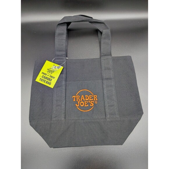 NWT Trader Joe's Mini Halloween Canvas Trick-or-Treat Tote Bag, Black w/ Orange - Picture 1 of 2
